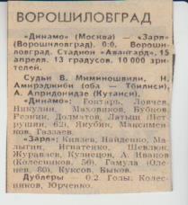 ст футбол П15 №48 отчет о матче Заря Ворошиловград - Динамо Москва 1979 г.