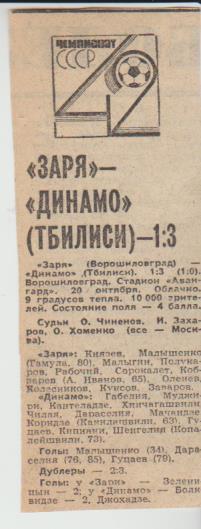 ст футбол П15 №96 отчет о матче Заря Ворошиловград - Динамо Тбилиси 1979 г.