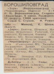 ст футбол П15 №102 отчет о матче Заря Ворошиловград - Черноморец Одес 1979 г