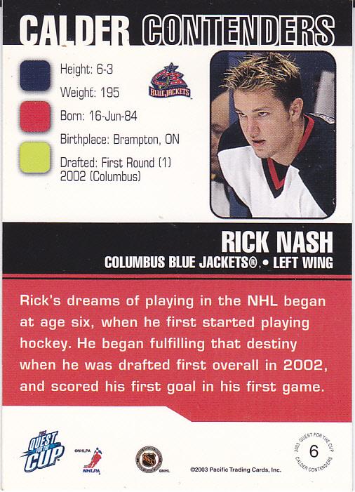 Хоккей Подсерийная Карточка NHL - RICK NASH - Коламбус 1