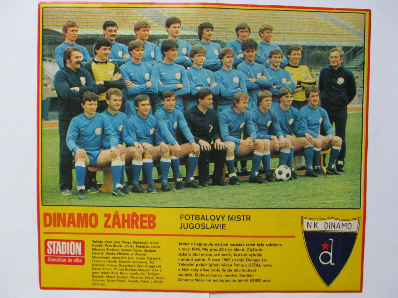 Постер Динамо (Загреб) из журнала Stadion/Стадион 1982г
