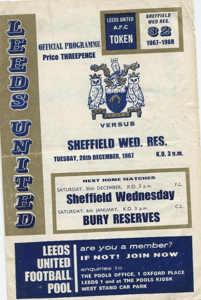 Leeds United-Sheffield Wed. Reserves1 26.12.67