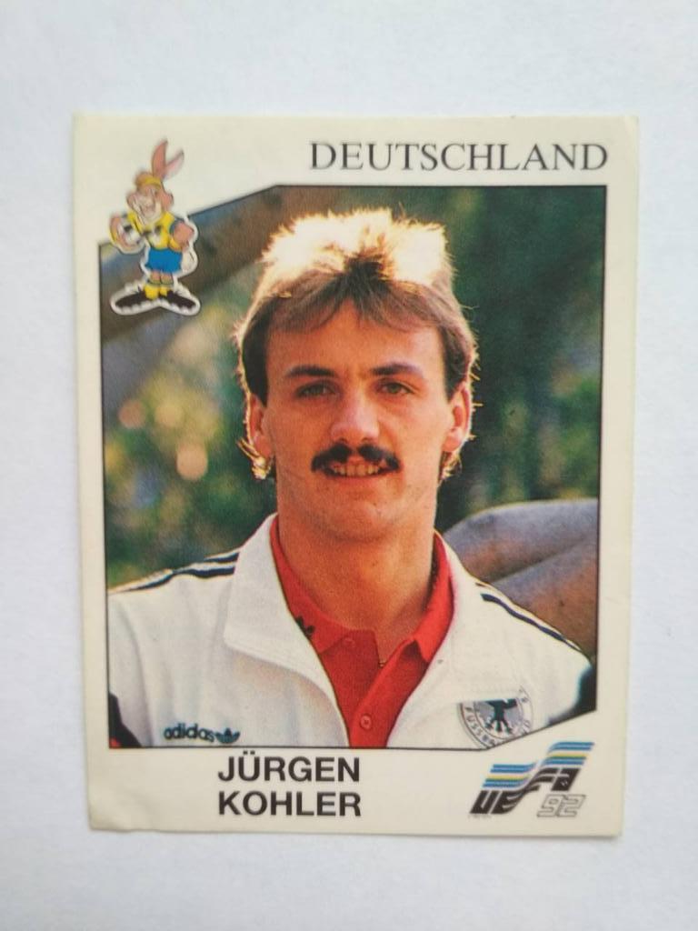 Наклейка ЧЕ - 1992 год PANINI - JURGEN KOHLER Германия № 200