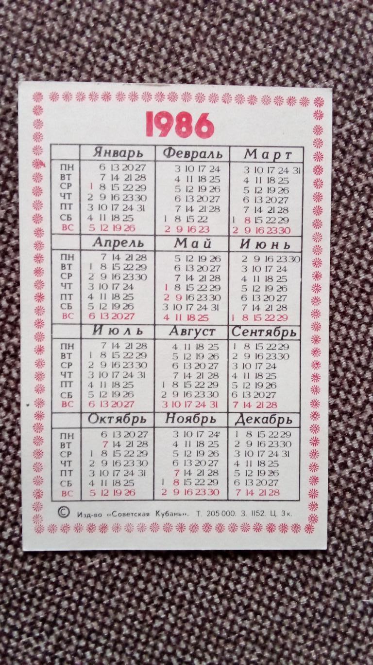 Карманный календарик : Охрана природы - Mamillaria zeilmannianna 1986 г. Кактус 1