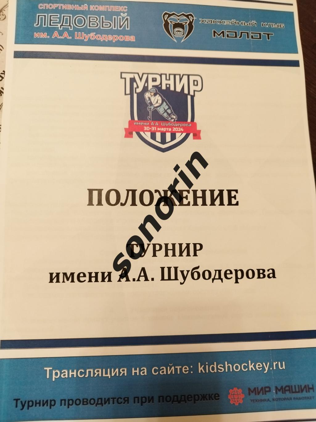 Положение турнира по хоккею с шайбой им. А. Шубодерова для юношей 2015 г.р.