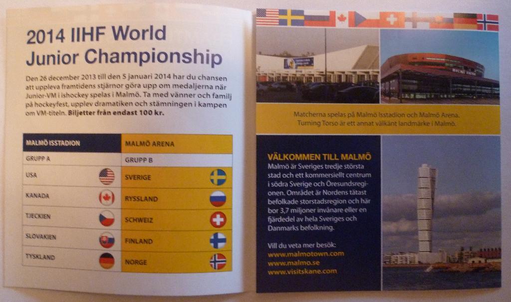 Хоккей. Программа-календарь чемпионата мира 2013-14 (до 20) Мальме (Швеция) 1