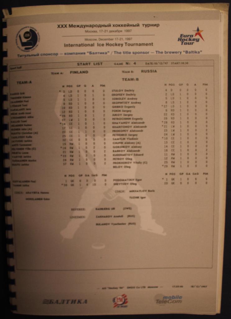 Хоккей Кубок Балтики 1997. Результаты 3