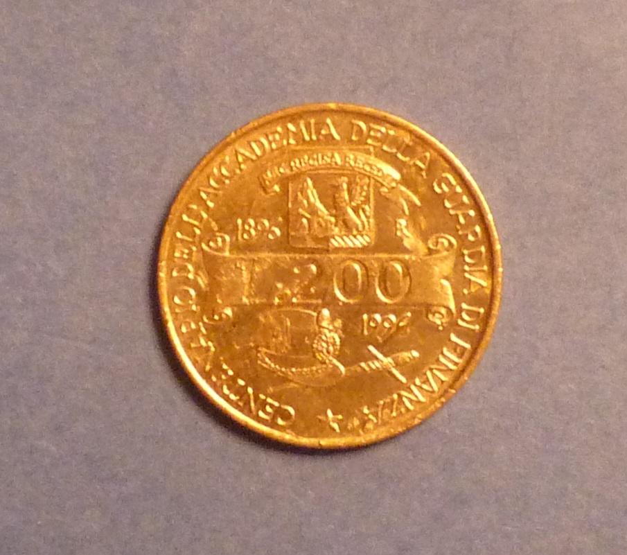 200 лир Италия 1996 100 лет Академии таможенной службы 1