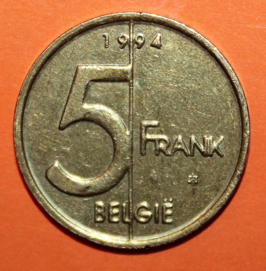 5 франков Бельгия 1994 (фламанд.)