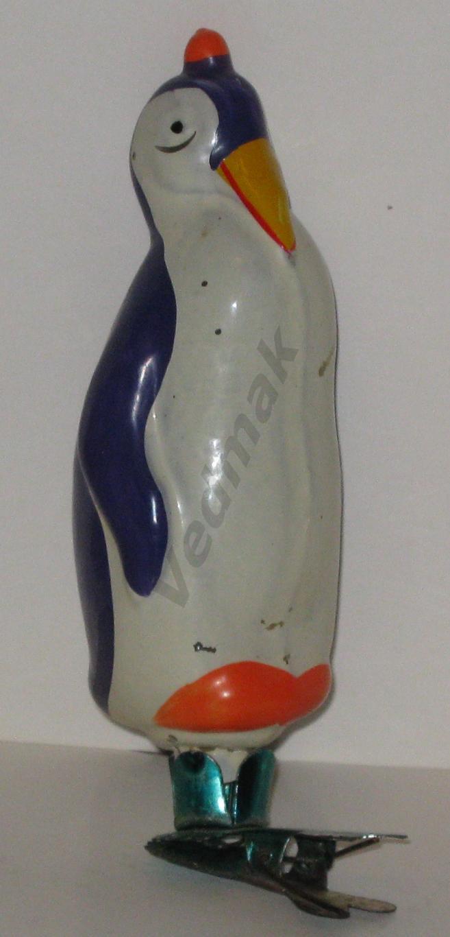 Винтажная ёлочная игрушка СССР, ПИНГВИН, (стекло)