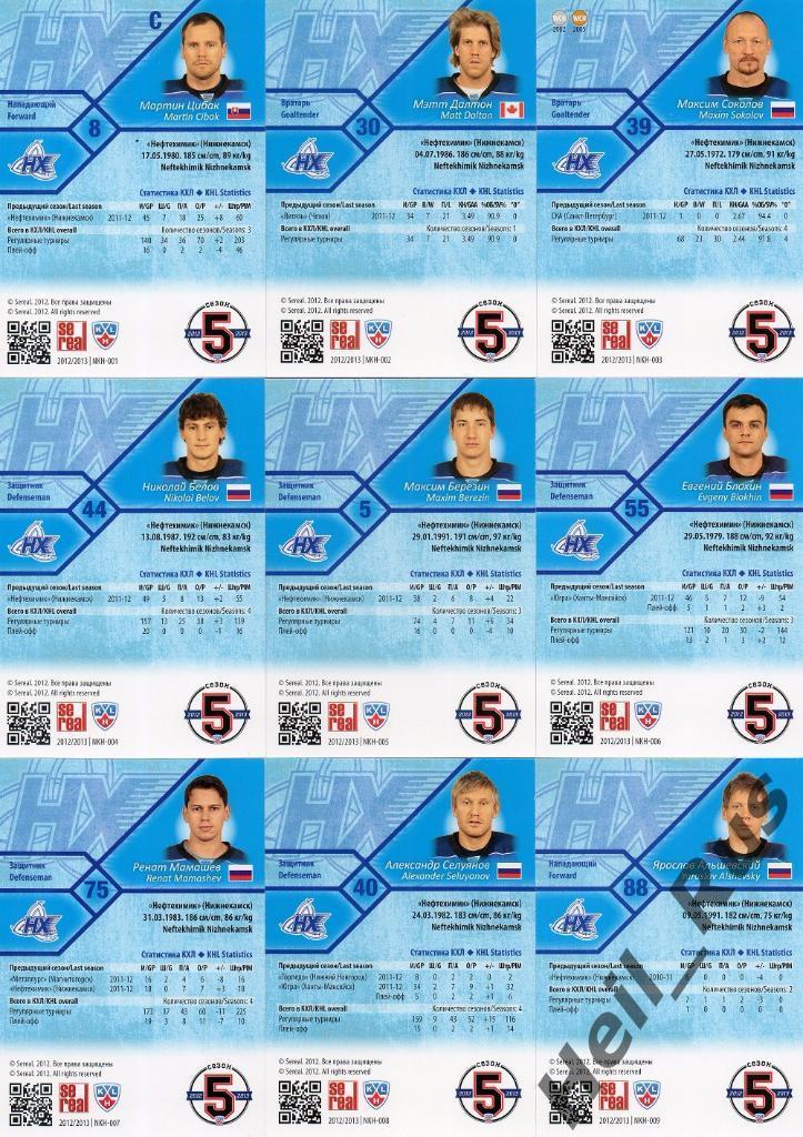 Хоккей. КХЛ. Нефтехимик Нижнекамск 18 карточек сезона 2012/13 SeReal Якупов и др 1