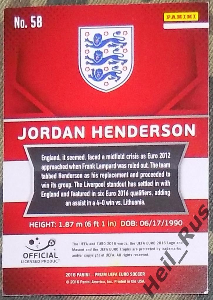 Футбол. Euro/Евро 2016 карточка Jordan Henderson/Джордан Хендерсон (Англия) 1