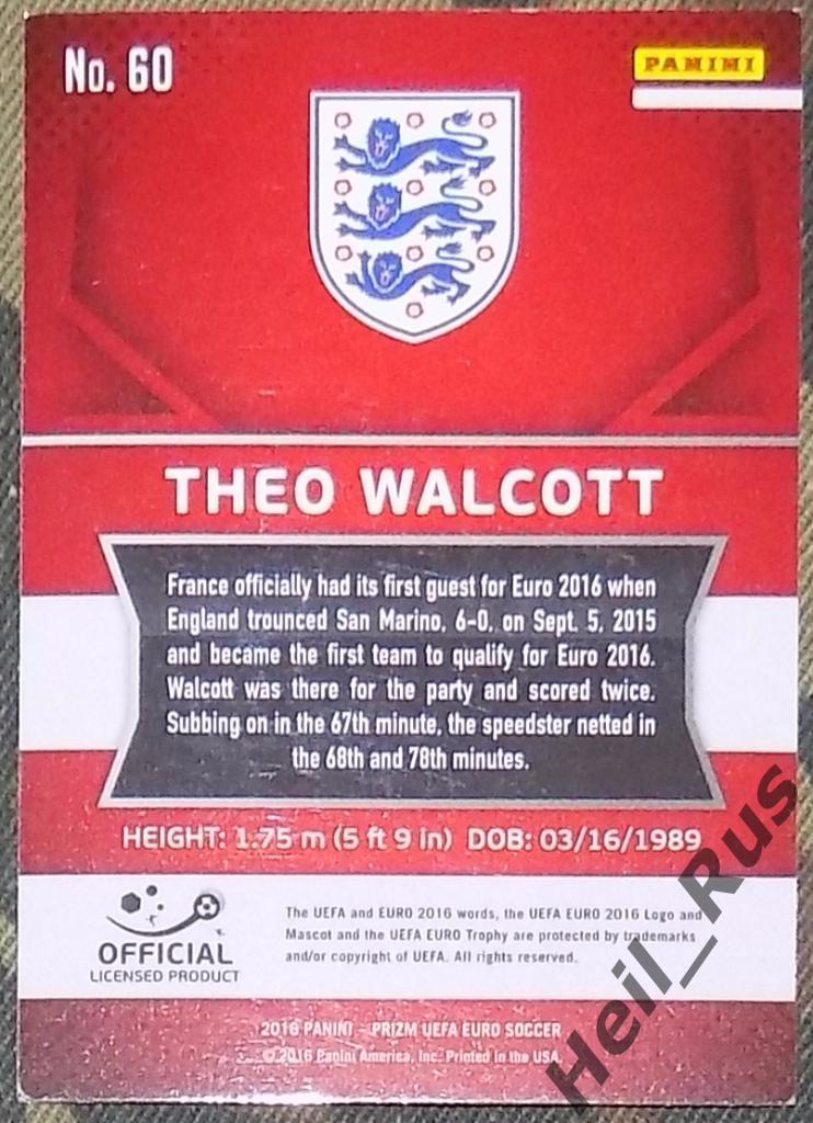 Футбол. Euro/Евро 2016 карточка Theo Walcott/Тео Уолкотт (England/Англия) Panini 1