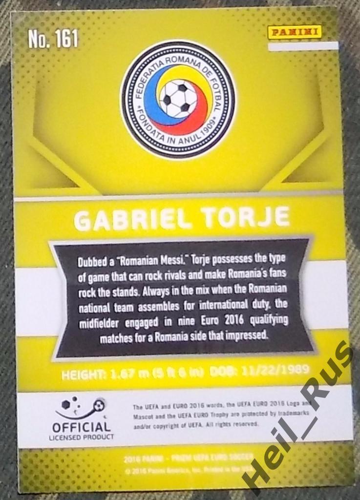 Футбол. Euro/Евро 2016 карточка G.Torje/Габриэль Торже (Румыния, Терек) Panini 1