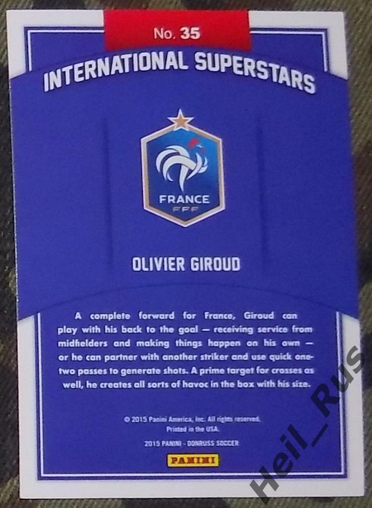 Футбол. Карточка Olivier Giroud/Оливье Жиру (Франция,Арсенал) Panini/Панини 2015 1