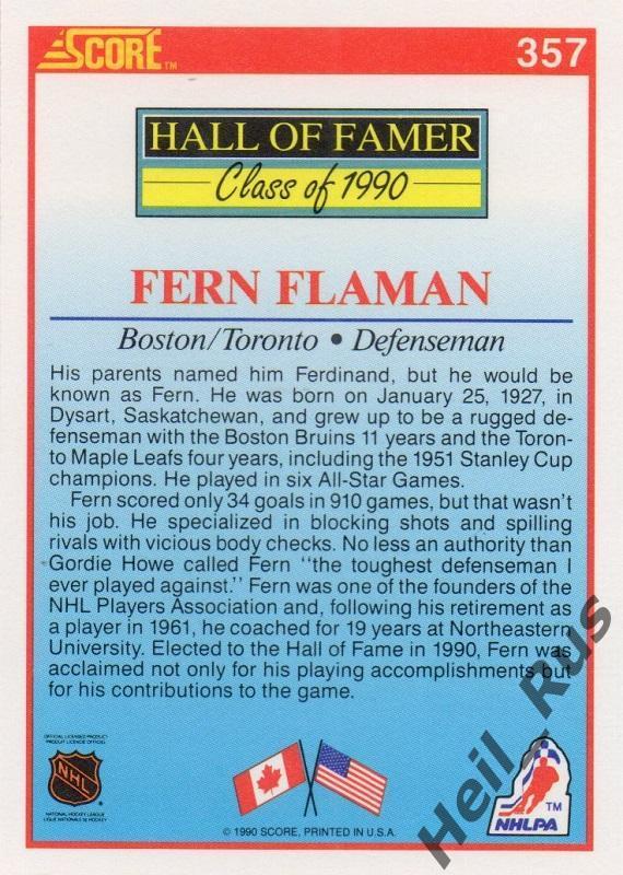 Хоккей. Карточка Fern Flaman/Ферн Флэман (Boston Bruins/Бостон Брюинз) НХЛ/NHL 1