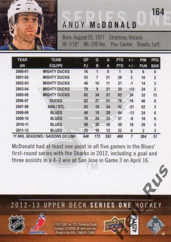 Хоккей. Карточка Andy McDonald/Энди Макдональд St. Louis Blues/Сент-Луис НХЛ/NHL 1