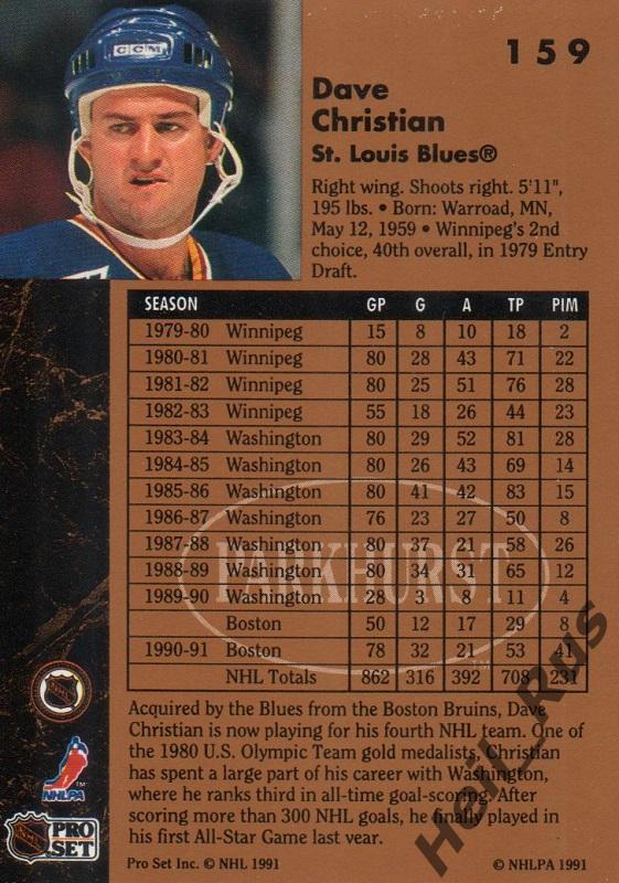Хоккей Карточка Dave Christian/Дэйв Кристиан (St. Louis Blues/Сент-Луис) НХЛ/NHL 1
