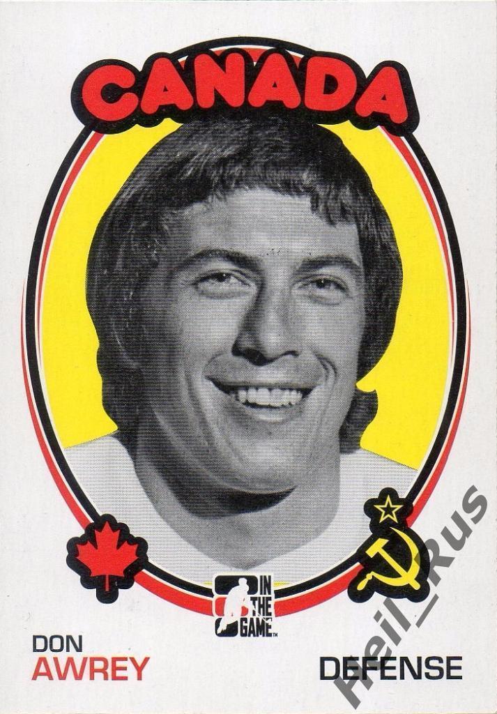 Хоккей. Карточка Don Awrey/Дон Оури, СССР-Канада Суперсерия 1972 года