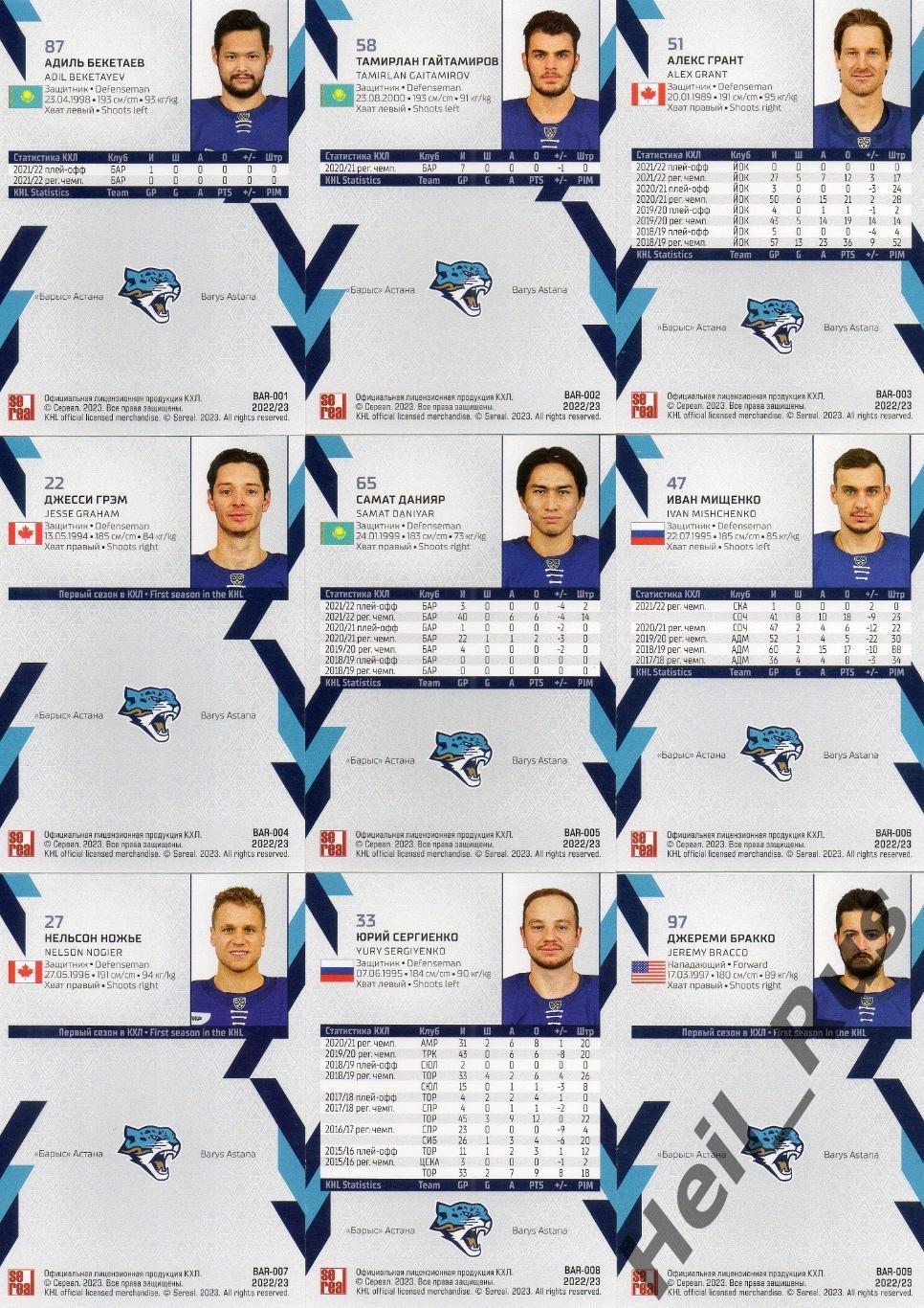 Хоккей. Барыс Астана 18 карточек КХЛ сезон 2022/23 (Данияр, Вей, Михайлис +) 1