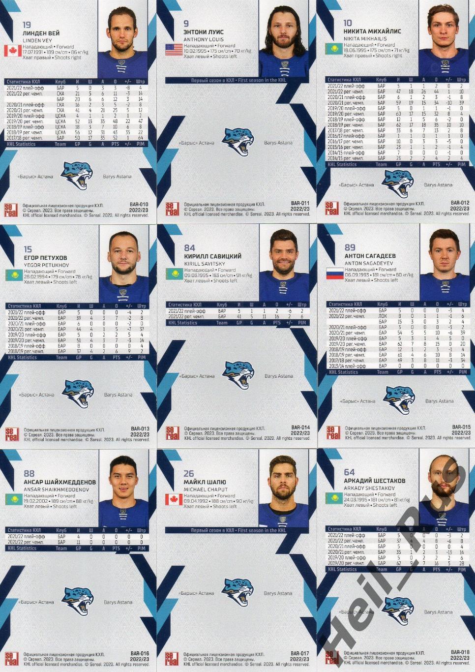 Хоккей. Барыс Астана 18 карточек КХЛ сезон 2022/23 (Данияр, Вей, Михайлис +) 3