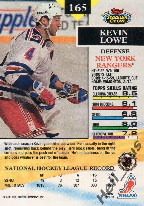 Хоккей Карточка Kevin Lowe/Кевин Лоу New York Rangers/Нью-Йорк Рейнджерс НХЛ/NHL 1