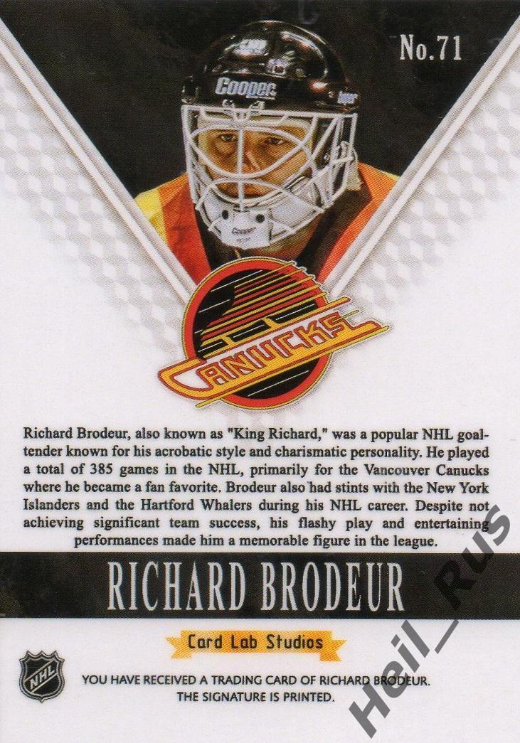 Хоккей Карточка Richard Brodeur/Ричард Бродер Vancouver Canucks/Ванкувер НХЛ/NHL 1