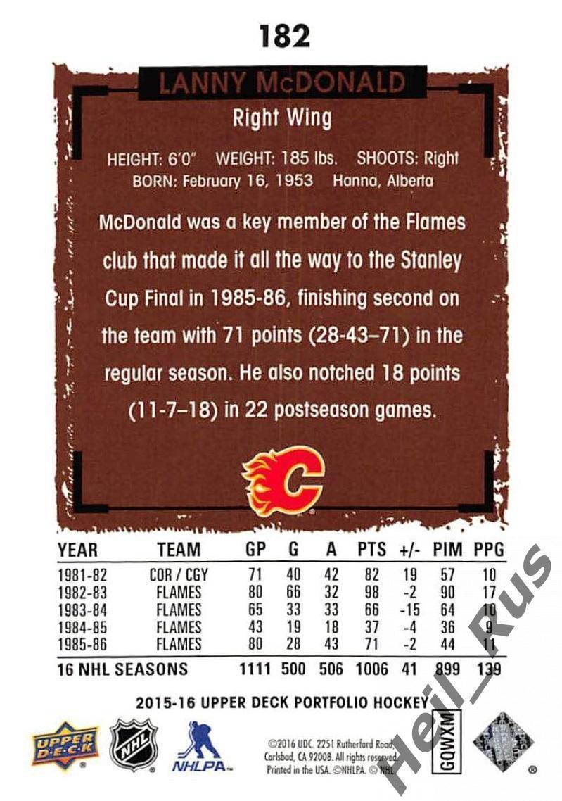 Хоккей Карточка Lanny McDonald/Лэнни Макдональд (Calgary Flames/Калгари) НХЛ/NHL 1