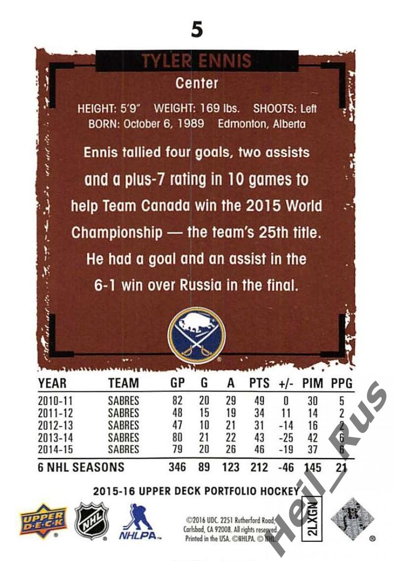 Хоккей. Карточка Tyler Ennis/Тайлер Эннис Buffalo Sabres/Баффало Сейбрз НХЛ/NHL 1