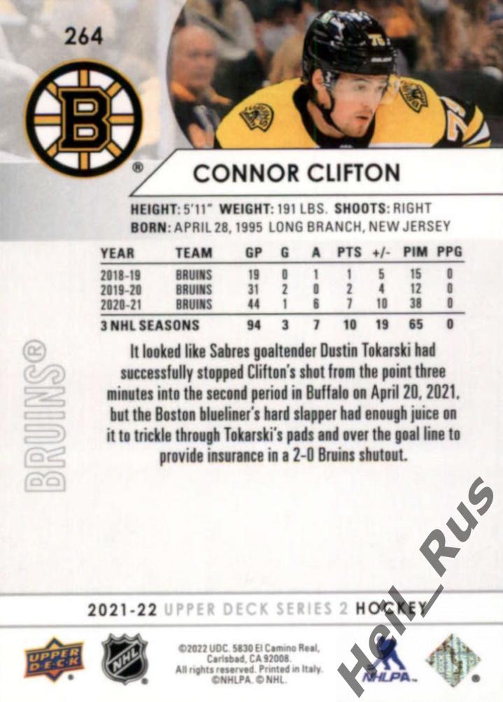 Хоккей. Карточка Connor Clifton/Коннор Клифтон (Boston Bruins/Бостон) НХЛ/NHL 1