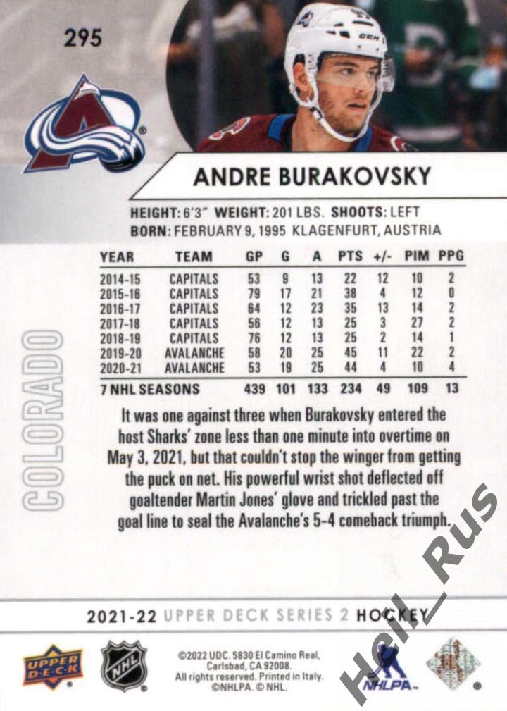 Карточка Andre Burakovsky/Андре Бураковски (Colorado Avalanche/Колорадо) НХЛ/NHL 1