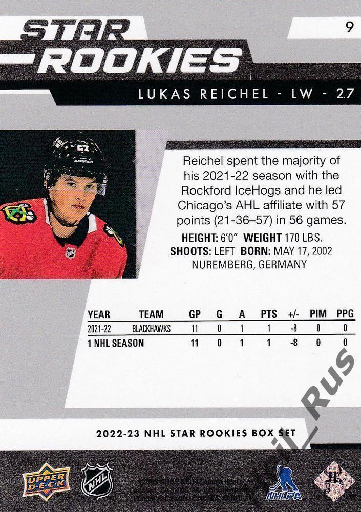 Хоккей. Карточка Lukas Reichel/Лукас Райхель (Chicago Blackhawks/Чикаго) НХЛ/NHL 1