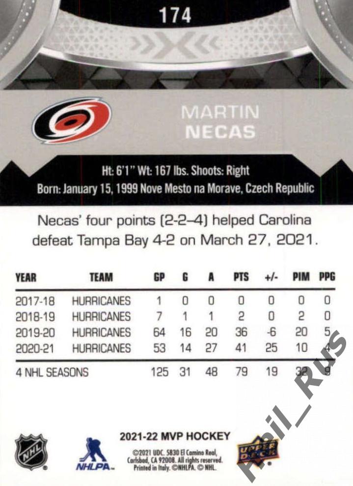 Хоккей. Карточка Martin Necas/Мартин Нечас Carolina Hurricanes/Каролина НХЛ/NHL 1