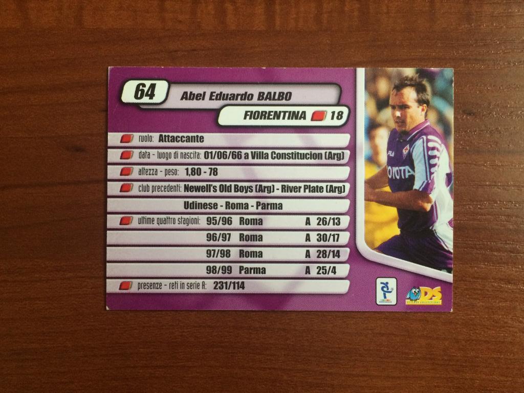 Карточка DS Pianeta Calcio 1999-2000 Abel Balbo № 64 1