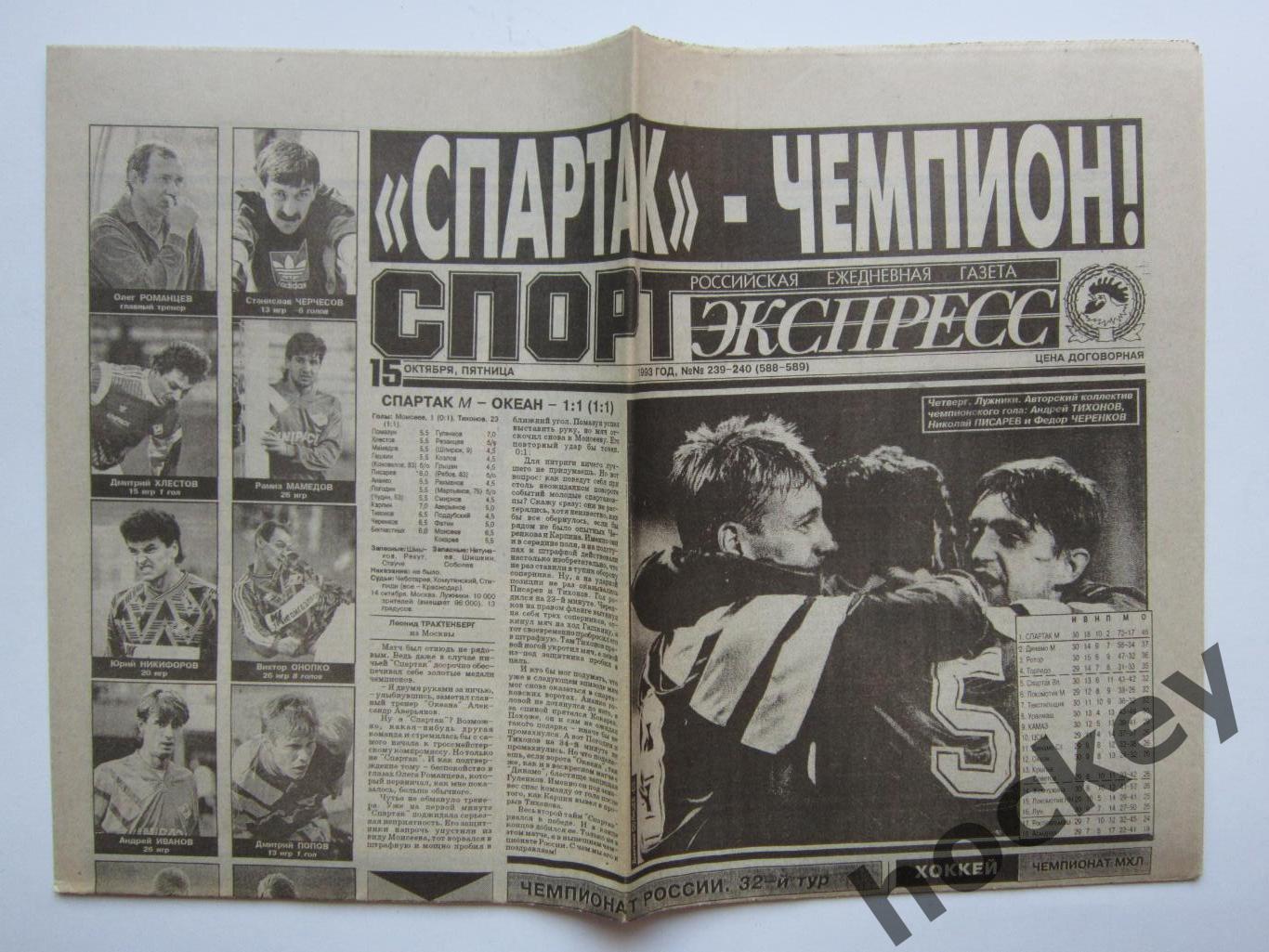 Спорт-Экспресс за 15.10.1993 (8 стр.). Спартак - чемпион!