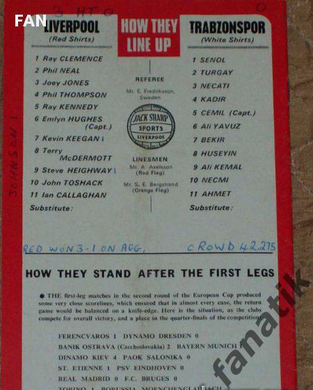 Ливерпуль-Трабзонспор Оригинальная футбольная программа Лиги Чемпионов 1976 г. 4