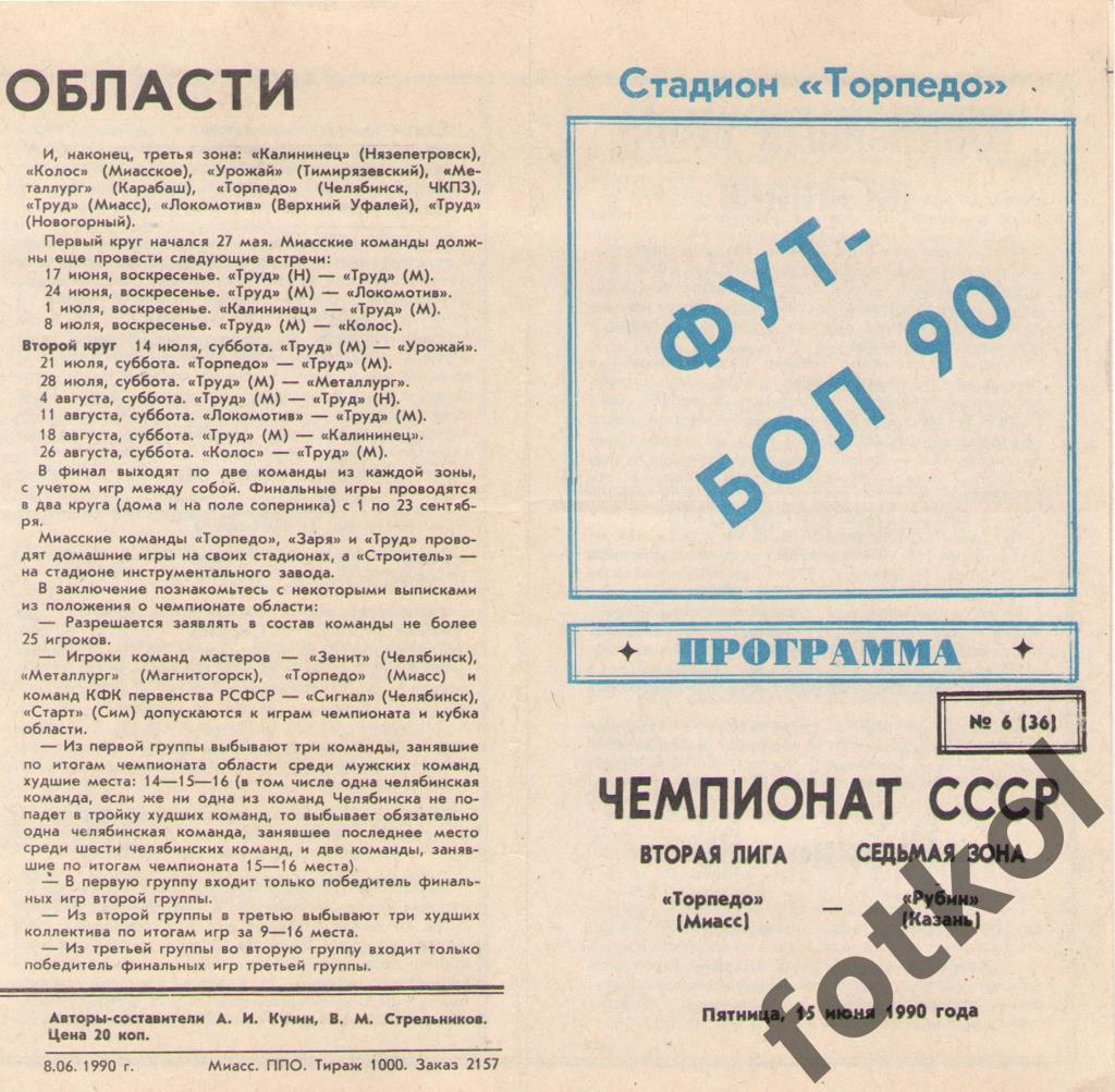 Торпедо Миасс - Рубин Казань 15.06.1990