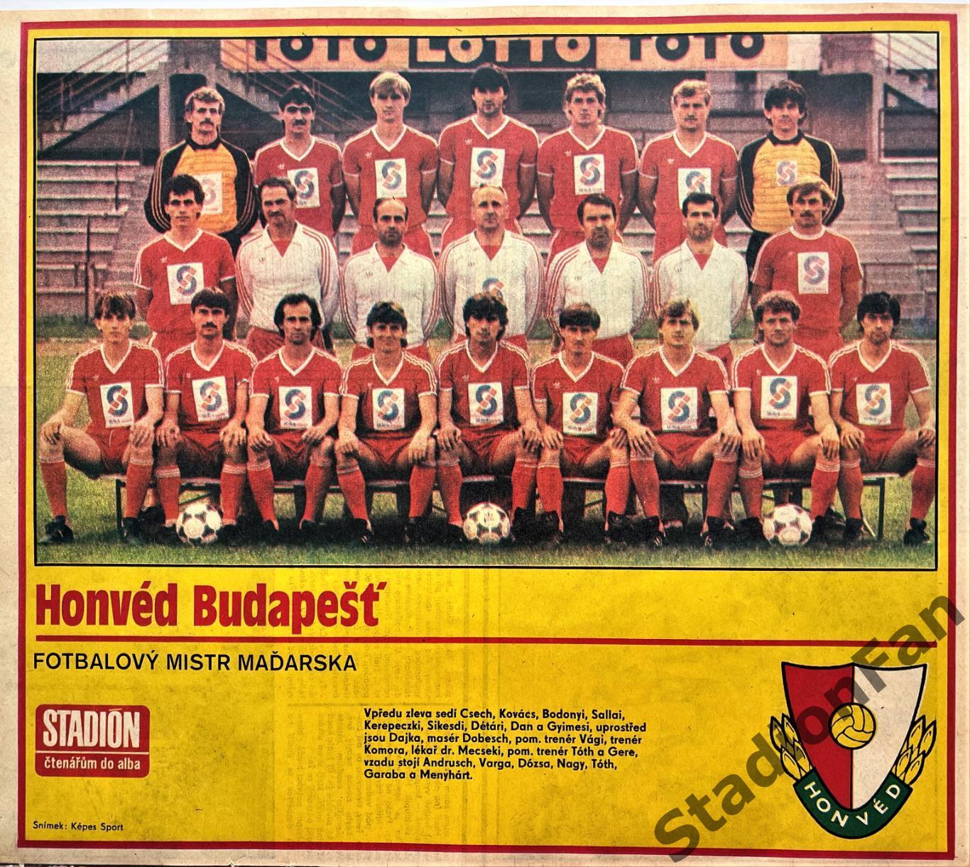Постер из журнала Stadion (Стадион) - Honved, 1985.