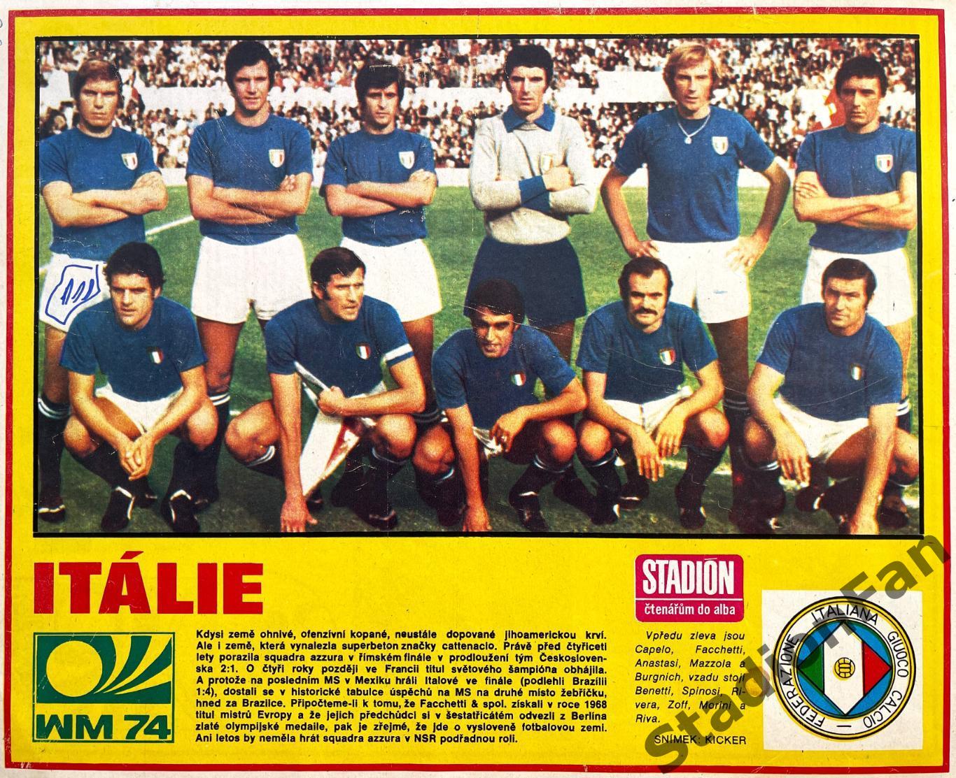 Постер из журнала Стадион (Stadion) - Italie, 1974