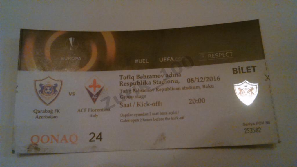 Карабах Агдам Азербайджан -Фиорентина Флоренция Италия 08.12.2016 Лига Европы 2
