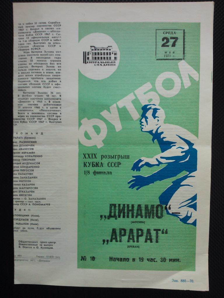 Динамо Москва Арарат Ереван 1970 кубок