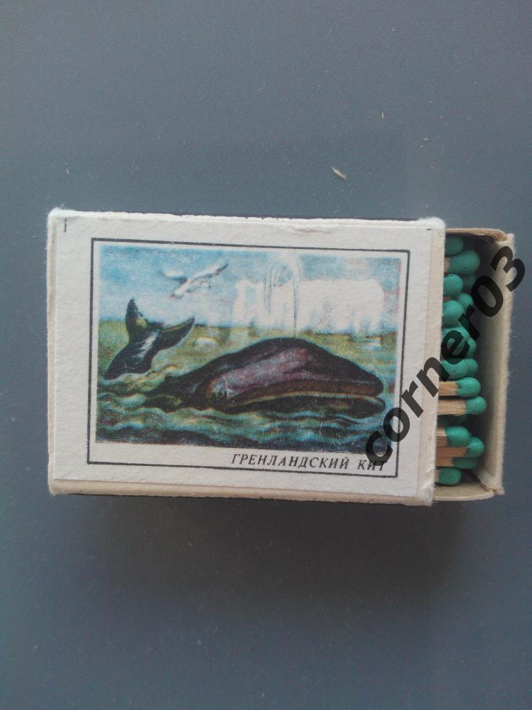 Спички из СССР, зеленые,Гренландский кит из серии Красная книга СССР
