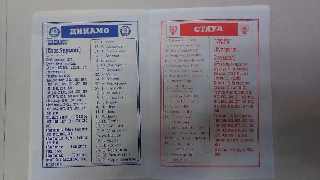 Динамо Киев - Стяуа - 2001 + бонус - 2 статьи с отчетами об игре 2