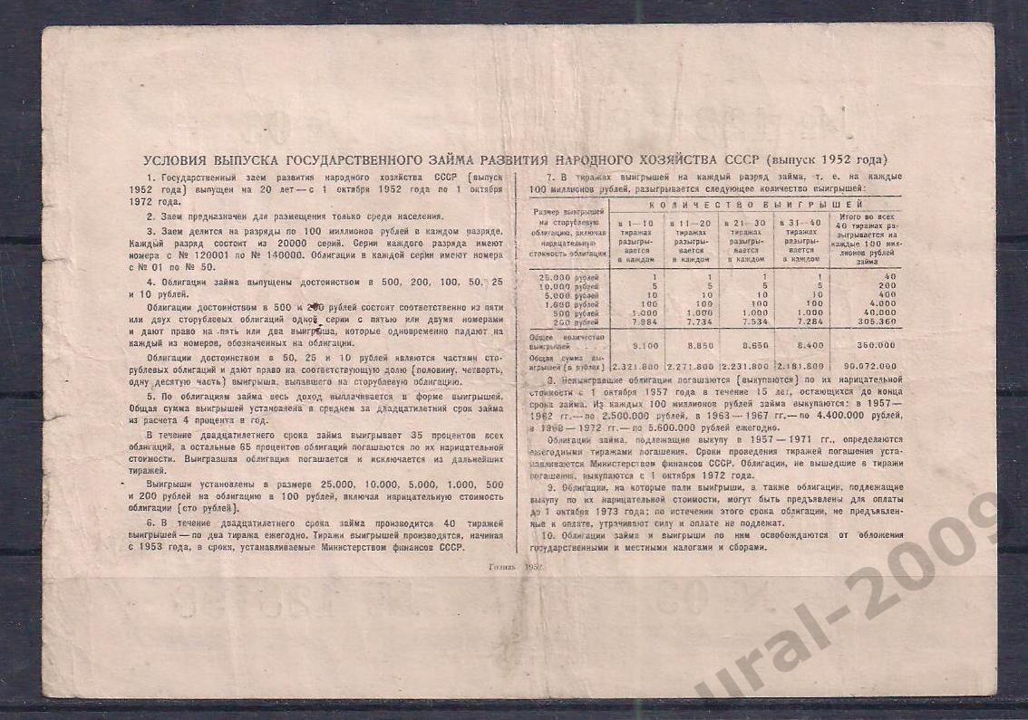 СССР, Облигация, государственный заем, 25 рублей 1952 год! 128098. 1