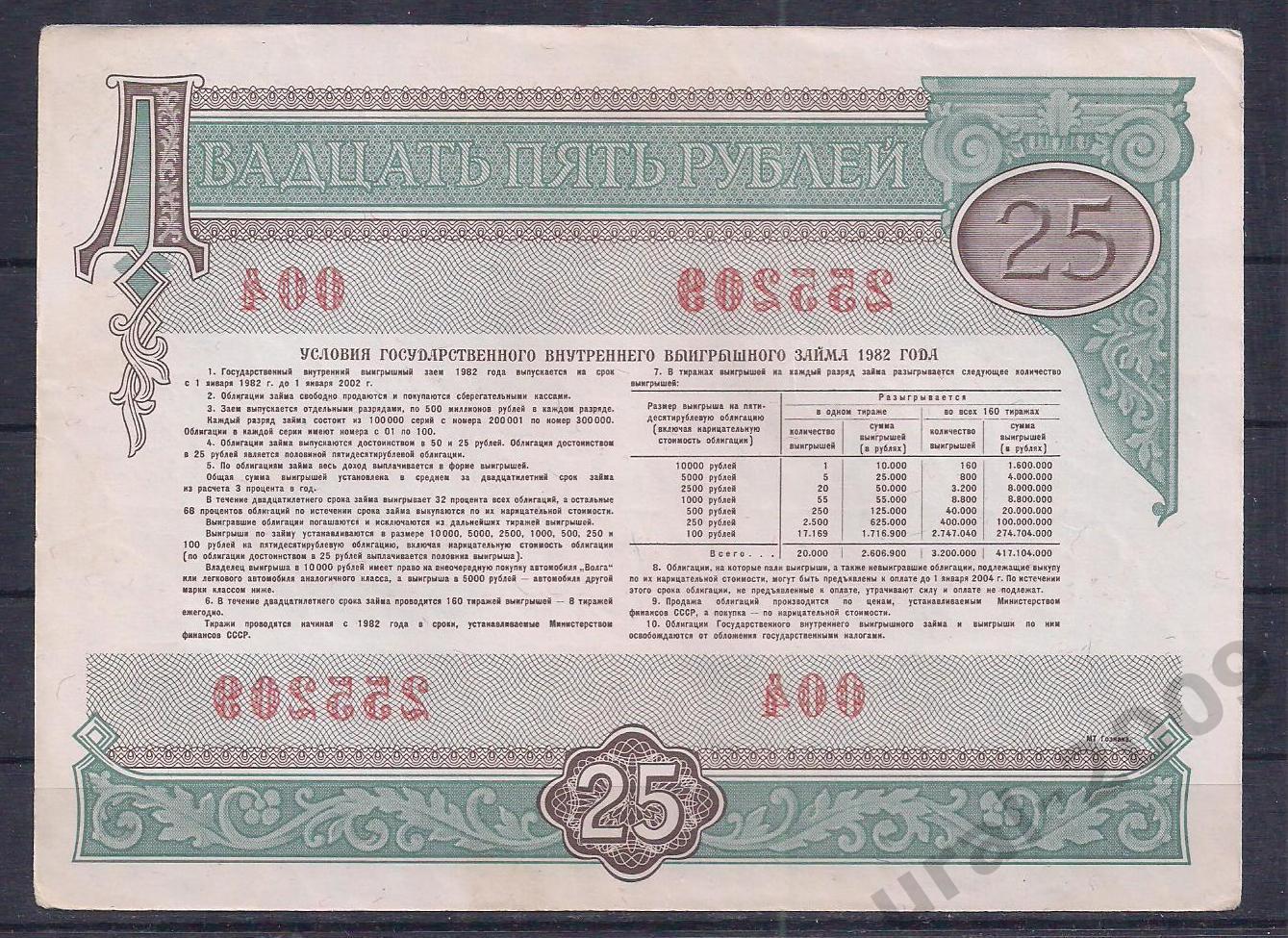 СССР, Облигация, 25 рублей 1982 год! 255209. 1