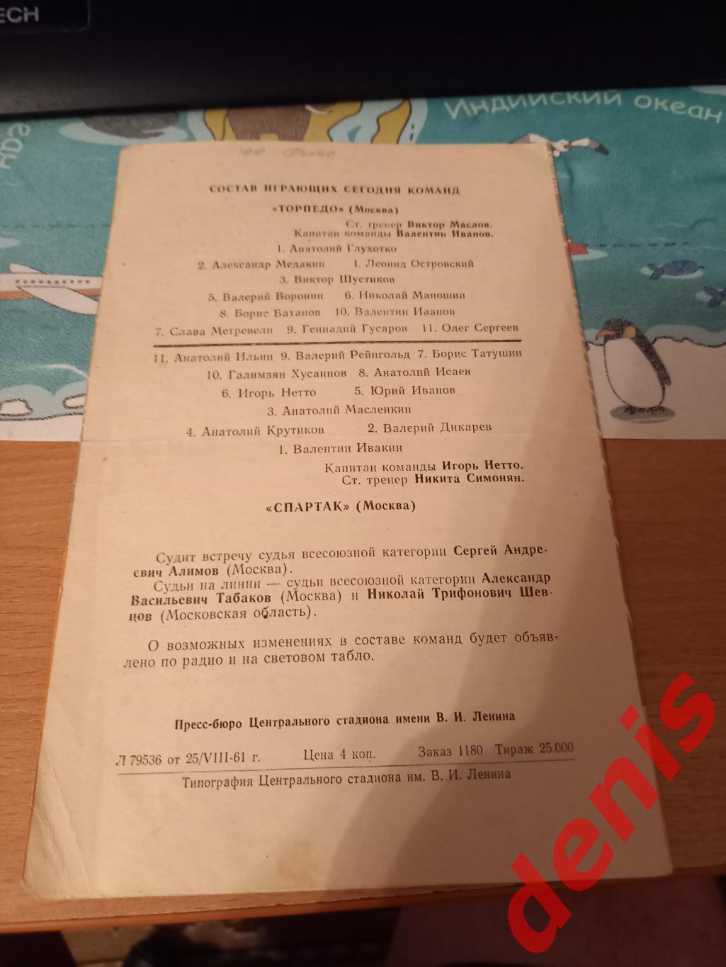 Спартак - Торпедо 29.08.1961 2