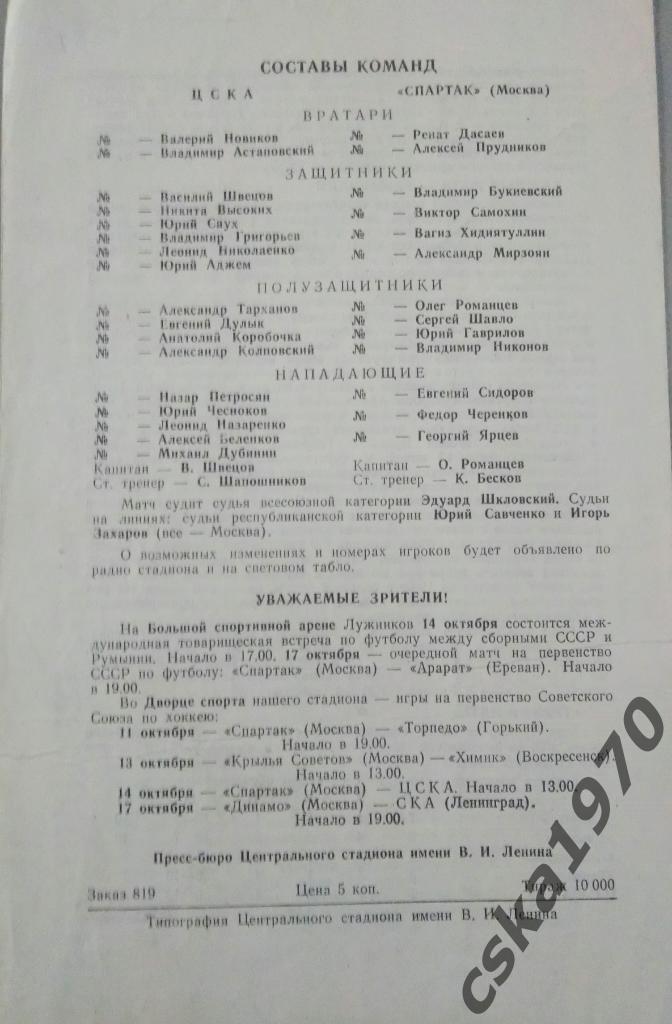 ЦСКА - Спартак Москва 10.10.1979 1