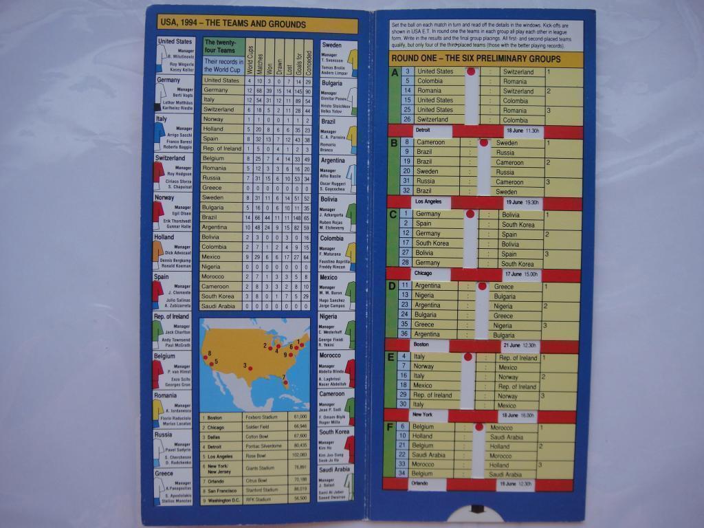 Календарь ЧМ по Футболу 94 USARARE 1