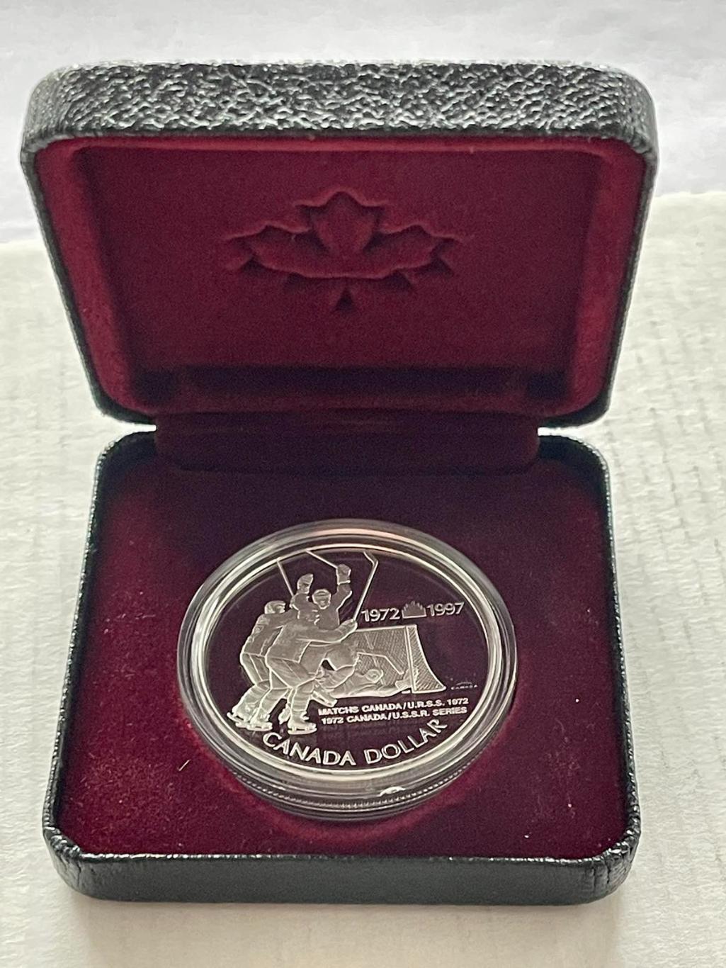 монета 1 доллар Канада 25 лет суперсерии СССР - Канада хоккей 1972 г серебро
