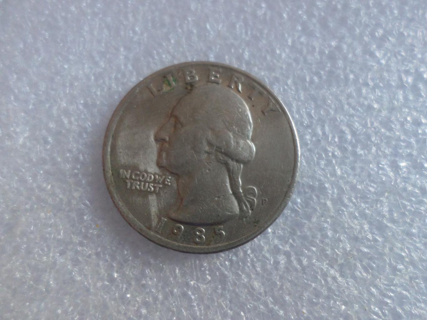 Монета 25 центов квотер США 1985 г